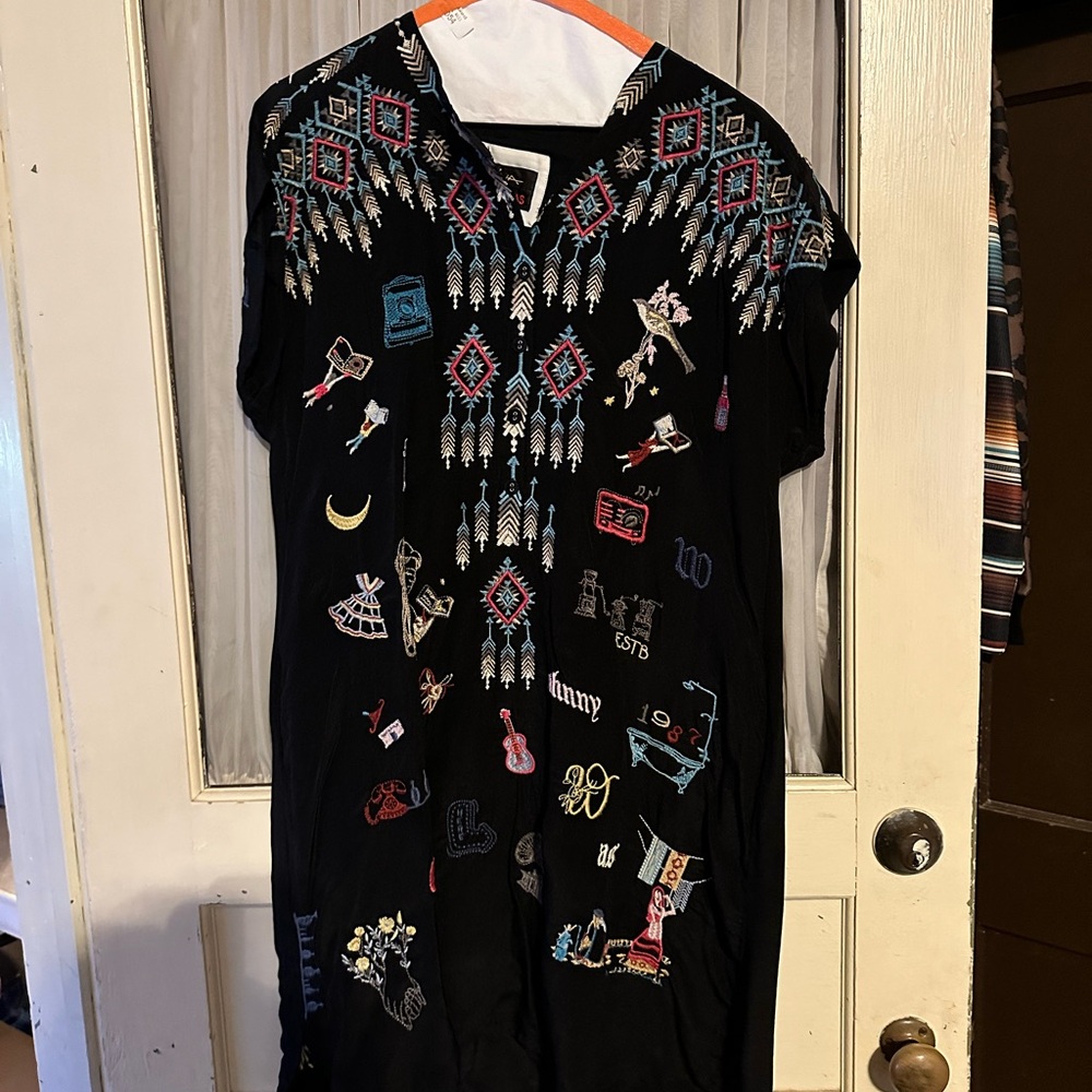 Johnny Was Black Embroidered Dress